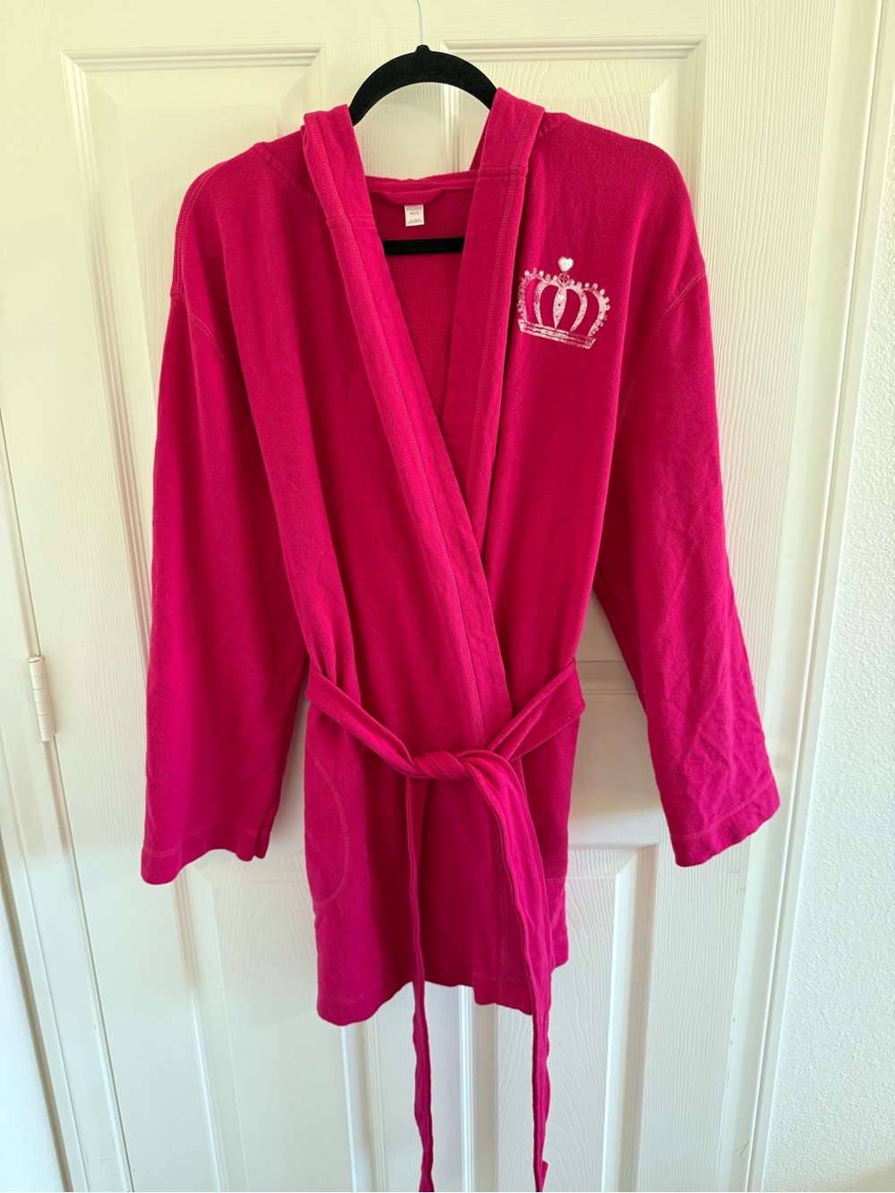 Old Navy Hot Pink Hooded Fleece Robe with Crown Embroidery